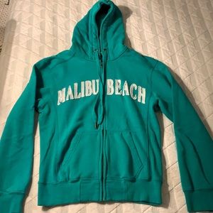 Malibu beach turquoise zip up hooded sweatshirt